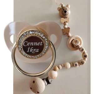 Sahi Aksesuar Isimli Bebek Emzik Zinciri ve Taşlı Bebek Silikon Emzik Seti (0-6 Ay) - SAHI_1208