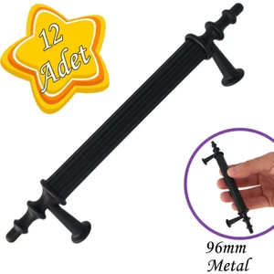 12 Adet Erciyes Kulp Siyah 96 mm Kulp Mobilya Mutfak Dolabı Çekmece Dolap Kapak Kulpu Kulbu Metal Kulpları