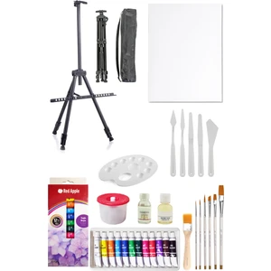 Nova Color 3 Ayaklı Şövale Seti Nova Color Yağlı Boya Seti 12LI Metal Şövale 35X50 Tuval Plastik Spatül Seti