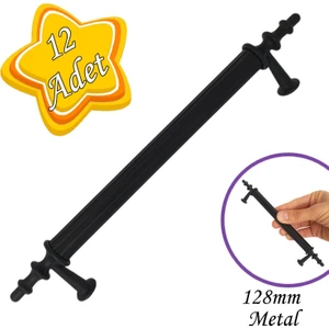 12 Adet Erciyes Kulp Siyah 128 mm Kulp Mobilya Mutfak Dolabı Çekmece Dolap Kapak Kulpu Kulbu Metal Kulpları
