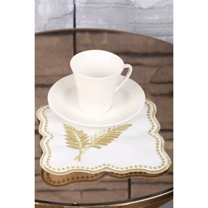 Bonny Home Palmiye Yaprak Gold 6'lı Linen Keten Kahve Yanı Kokteyl Sunum Parti Peçetesi Nakış Işlemeli Sunumluk