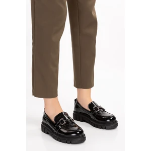 Dağlı Shoes Hakiki Deri Siyah Rugan Tokalı Loafer