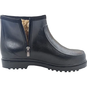 Siyah Yünlü  Su Geçirmez Fermuarlı Kısa Lastik Bot