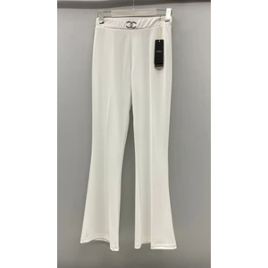 Akşen Giyim Scuba Krep Kumaş Ispanyol Paçalı Beyaz Pantolon