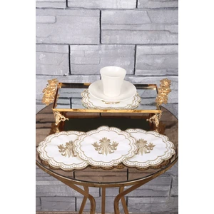 Bonny Home Glory Gold 6'lı Kokteyl Sunum Peçetesi Nakış Işlemeli Kahve Sunumluk Peçete