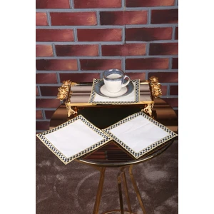 Bonny Home Damalı 6'lı Kokteyl Sunum Peçetesi Nakış Işlemeli Kahve Sunumluk Peçete