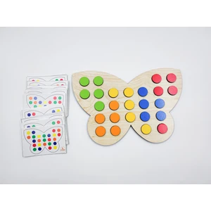 Montessori Eğitici Ahşap Strateji ve Dikkat Geliştirme, Renk Eşleştirme (Kelebek) + 25 Oyun Kartı