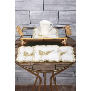 Bonny Home Palmiye Yaprak Gold 6'lı Kokteyl Sunum Peçetesi Nakış Işlemeli Kahve Sunumluk Peçete