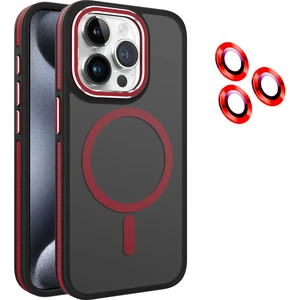 iPhone 15 Pro Max Uyumlu Kılıf + Lens Koruyucu Magsafe Şarj Özellikli Çift Renkli Arkası Sararmaz Mat