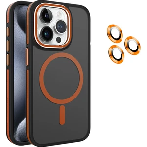 iPhone 15 Pro Max Uyumlu Kılıf + Lens Koruyucu Magsafe Şarj Özellikli Çift Renkli Arkası Sararmaz Mat