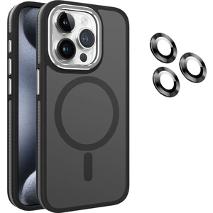 iPhone 15 Pro Max Uyumlu Kılıf + Lens Koruyucu Magsafe Şarj Özellikli Çift Renkli Arkası Sararmaz Mat