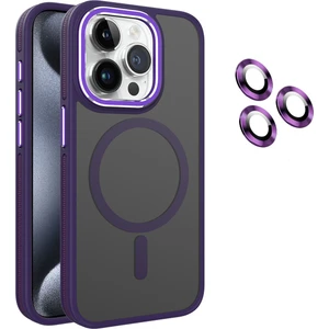 iPhone 15 Pro Max Uyumlu Kılıf + Lens Koruyucu Magsafe Şarj Özellikli Çift Renkli Arkası Sararmaz Mat