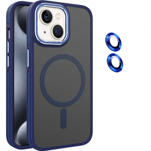 iPhone 15 Uyumlu Kılıf + Lens Koruyucu Magsafe Şarj Özellikli Çift Renkli Arkası Sararmaz Mat