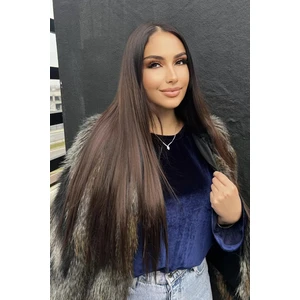 Caş Dekorasyon Isıya Dayanıklı Yarım Ay Saç Çıt Çıt-Düz-Koyu Kestane-60 CM-110GR (4#)