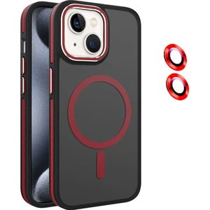 iPhone 15 Uyumlu Kılıf + Lens Koruyucu Magsafe Şarj Özellikli Çift Renkli Arkası Sararmaz Mat