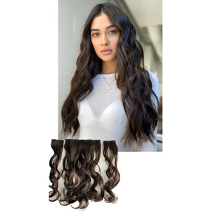 Caş Dekorasyon Isıya Dayanıklı Yarım Ay Saç Çıt Çıt Dalgalı Koyu Kestane 60CM 110GR (4#)