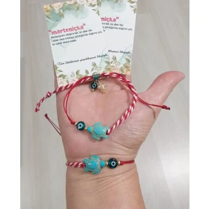 Funny Takı Iki Adet Koyu Turkuaz Rengi Cam Nazar Boncuklu Kaplumbağa Marteniçka Bileklik