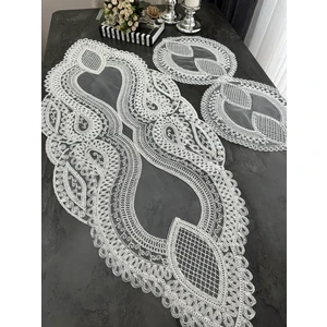 Salon Takımı 3 Parça Dantelli Masa Örtüsü Runner Seti