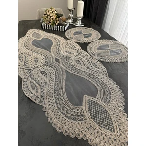 Salon Takımı 3 Parça Dantelli Masa Örtüsü Runner Seti