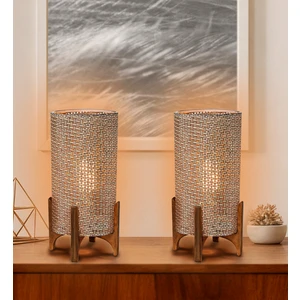 2'li Ahşap Abajur Kahve Modern Şık Yatak Odası Salon Masa Lambası