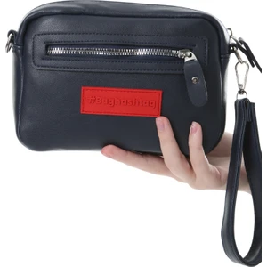 Lacivert Minik Unisex 3 Gözlü Deri Çanta