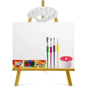 Mini Şövale Funny Kids 6X15 ml Akrilik Boya Seti Tuval Seti 25X35 Çocuklar Için Boyama Seti