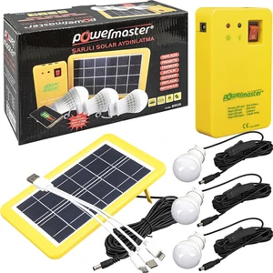 Powermaster PM-8905 Güneş Panelli 3 Lambalı Powerbank Özellikli Çok Amaçlı Şarjlı Solar Aydınlatma