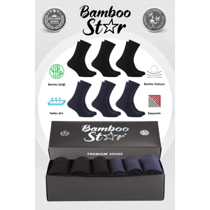 Bamboo Star Bambu Erkek Soket Uzun Düz Dikişsiz 6'lı Premium Kutulu  Çorap (3siyah-3lacivert)