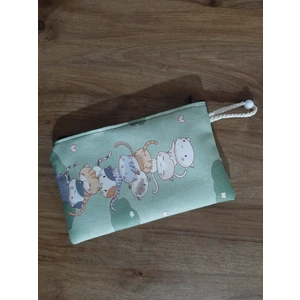 Owl Bag Sevimli Kedilerin Kardeşliği Yeşil Desenli Tasarım Bez Kalemlik-Cüzdan