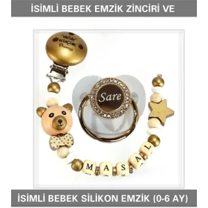 Sahi Aksesuar Isimli Bebek Emzik Zinciri ve Bebek Silikon Emzik Seti (0-6 Ay/yeni Doğan) SAHI_0714