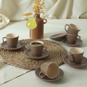 Mat Toprak Taupe / Krem Neva Kahve Takımı 12 Parça 6 Kişilik
