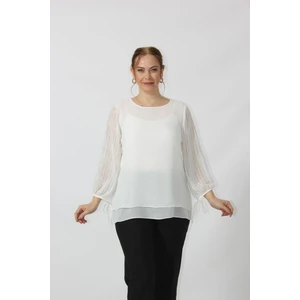 Moda Berray 3243 Kolu Taş Baskılı Şık Bluz Beyaz