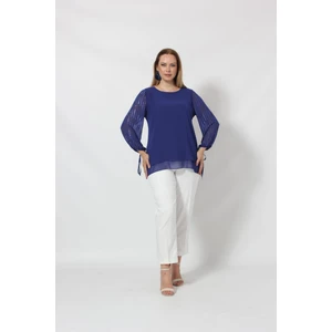 Moda Berray 3243 Kolu Taş Baskılı Şık Bluz Saks