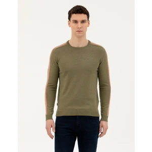 Pierre Cardin Erkek Haki Slim Fit Bisiklet Yaka Triko Kazak 50281821-VR027