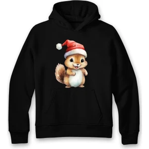 Ada Bebek Çocuk Happy New Year Noel Sincap Baskılı Kapşonlu Sweatshirt