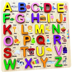 Wooden Toys Doğal Ahşap Eğitici Oyuncak Resimli Renkli Ingilizce Kabartmalı Harfler HMH-161