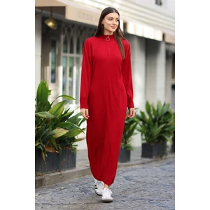 Bayan Önü Fermuarlı Boydan Triko Elbise RD24KB010227