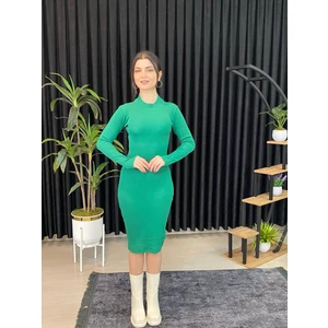 Espoir Plus   Vücuda Oturan Midi Boy Balıkçı Yaka Fitili Örme Elbise