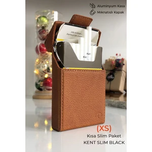 Cig Box cigbox Deri Sigara Çantası - (Xs) Kısa Ince Slim - Aluminyum Kasa - Mıknatıslı - Sigara Tabakası Kutusu, Hediye