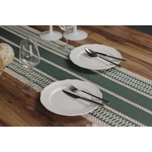 Tropik Home Pamuk Örme Püsküllü Dantel Runner Organik Pamuk Yeşil Runner  35X145 cm Runner Sunum Örtüsü