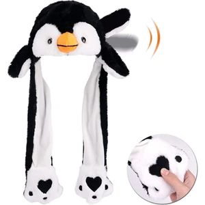 Mj Toys Penguen Şapka Kulakları Hareket Eden Işıklı Modlu Peluş Tavşan Şapka