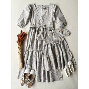 Küçüğüm Butik Bahar Dalı Anne-Kız Çocuk Kombin Poplin Kat Kat Elbise