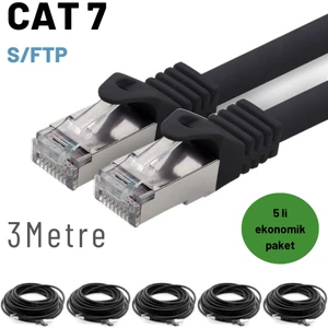 5 Adet 3 Metre  Cat7 Kablo S/ftp Ethernet Network Lan Ağ Kablosu