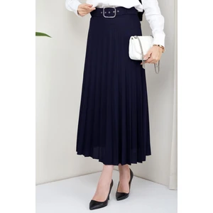 Hafsa Mina  Kemerli Piliseli Etek Lacivert HM2104