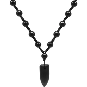 Fildişi Tasarım Siyah Örme Ip Zincirli Oniks Taşlı Doğaltaş Erkek Kolye