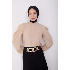 Omuz Dropeli Saten Bluz 23Y3310 Latte