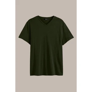 Metalıc Erkek Haki Pamuklu Kısa Kollu V Yaka T-Shirt