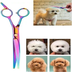 Kavisli Rainbow Petshop Kuaför Kedi Köpek Evcil Hayvan Makası Saç Şekil Verme Makası XLQ510