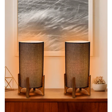 EFLIGHTDESIGN 2'li Ahşap Abajur Siyah Modern Şık Yatak Odası Salon Masa