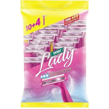 Derby Lady Kadın Kullan-At Tıraş Bıçağı Çift Bıçak E Vitaminli Kaygan Bant 14'lü Paket Hassas